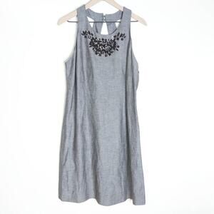Alfani Women’s Size 14 Gray Linen Shift Dress Rhinestone Beaded Sleeveles